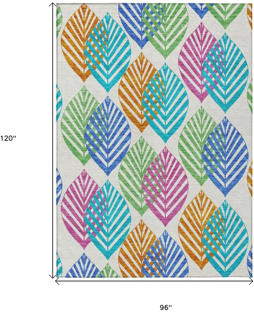White Orange And Blue Floral Washable Indoor Outdoor Area Rug Photo 7