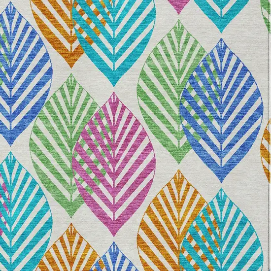 White Orange And Blue Floral Washable Indoor Outdoor Area Rug Photo 3