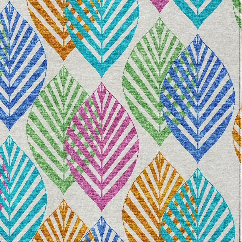 White Orange And Blue Floral Washable Indoor Outdoor Area Rug Photo 3