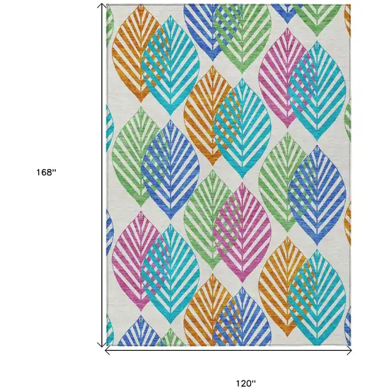 White Orange And Blue Floral Washable Indoor Outdoor Area Rug Photo 7