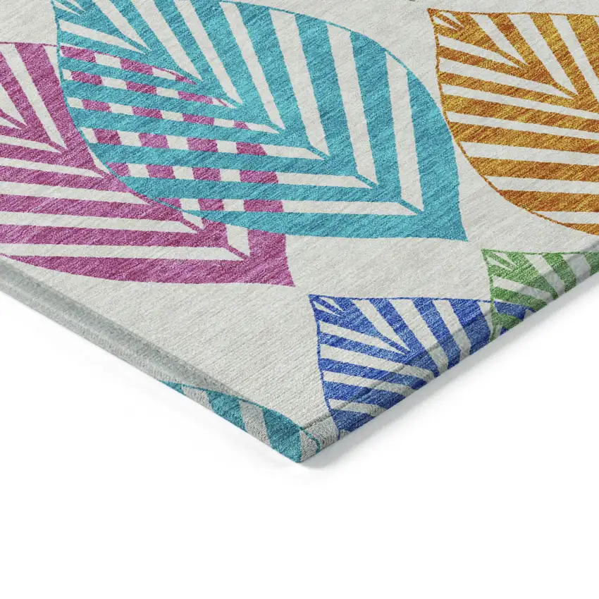 White Orange And Blue Floral Washable Indoor Outdoor Area Rug Photo 3