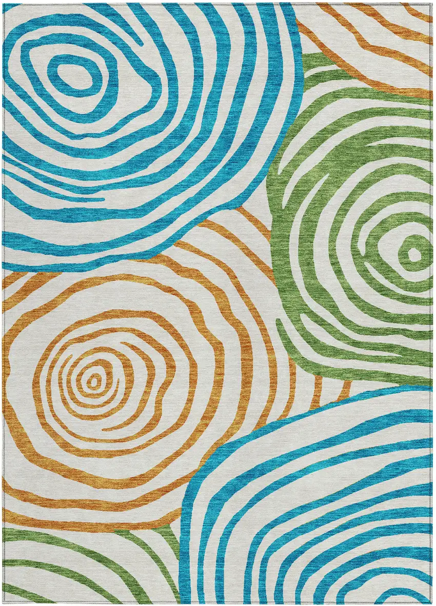 White Orange And Teal Blue Abstract Washable Indoor Outdoor Area Rug Photo 7