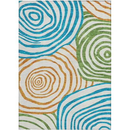 White Orange And Teal Blue Abstract Washable Indoor Outdoor Area Rug Photo 7