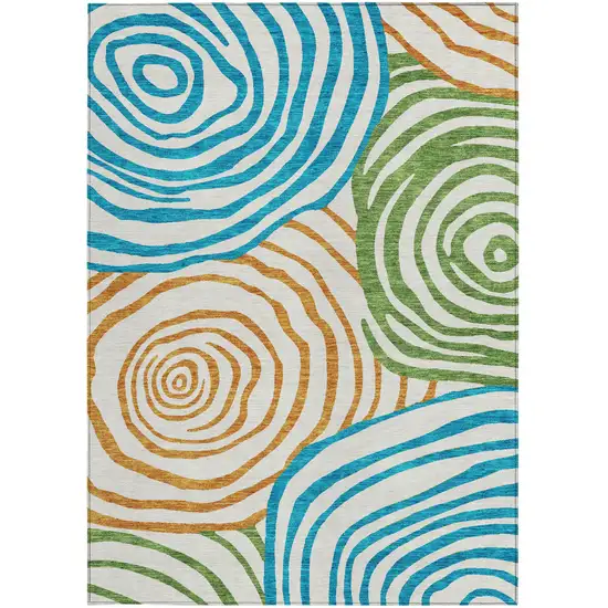 White Orange And Teal Blue Abstract Washable Indoor Outdoor Area Rug Photo 7