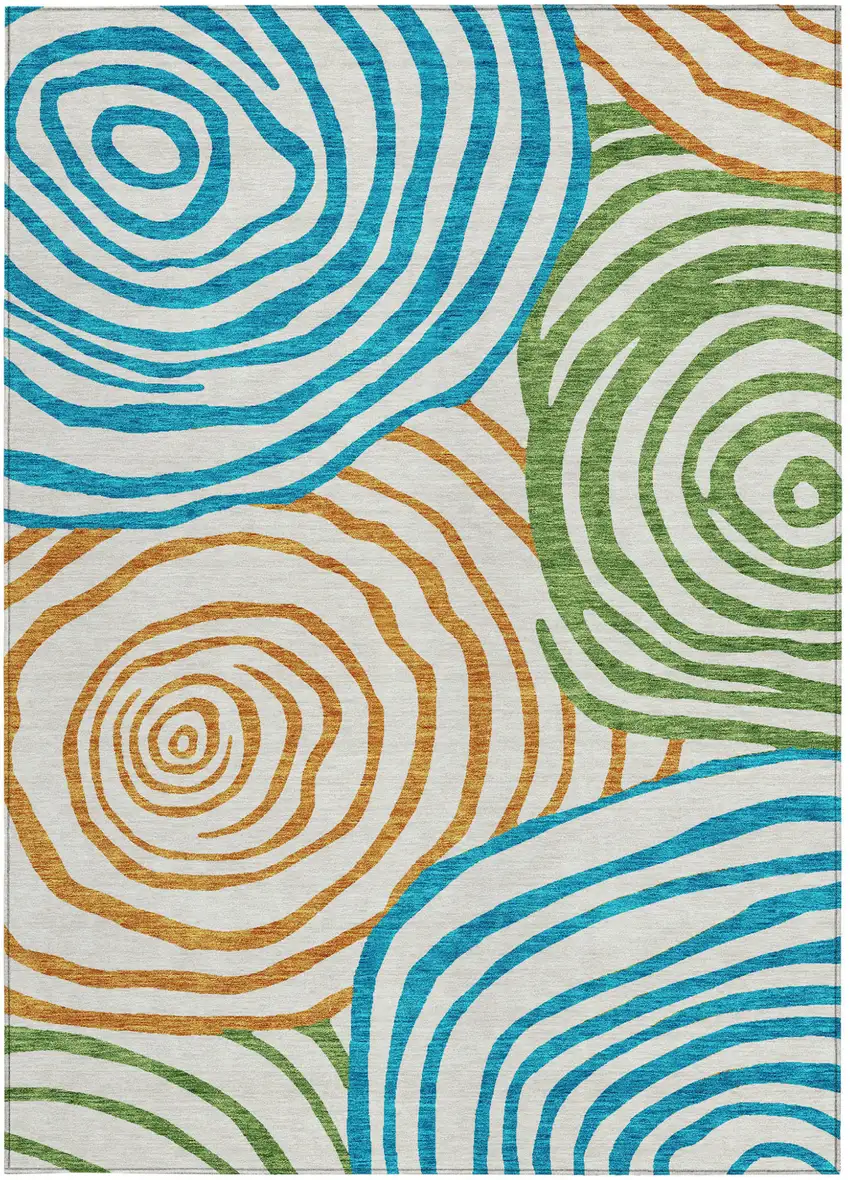 White Orange And Teal Blue Abstract Washable Indoor Outdoor Area Rug Photo 7