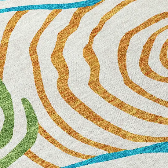 White Orange And Teal Blue Abstract Washable Indoor Outdoor Area Rug Photo 5