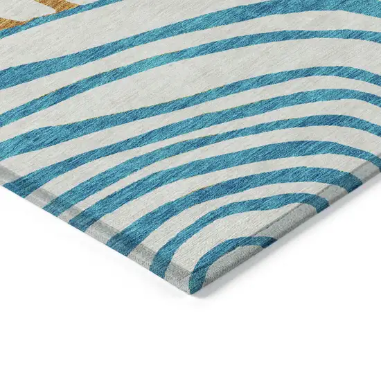 White Orange And Teal Blue Abstract Washable Indoor Outdoor Area Rug Photo 4