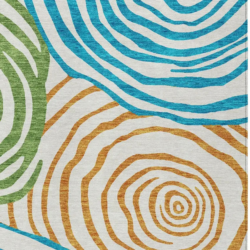 White Orange And Teal Blue Abstract Washable Indoor Outdoor Area Rug Photo 4