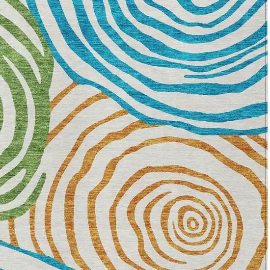White Orange And Teal Blue Abstract Washable Indoor Outdoor Area Rug Photo 4