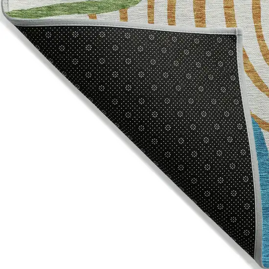 White Orange And Teal Blue Abstract Washable Indoor Outdoor Area Rug Photo 2