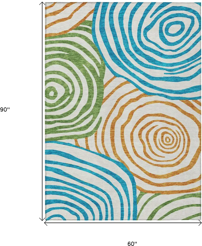 White Orange And Teal Blue Abstract Washable Indoor Outdoor Area Rug Photo 3