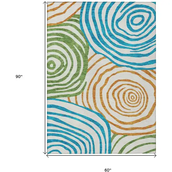 White Orange And Teal Blue Abstract Washable Indoor Outdoor Area Rug Photo 3