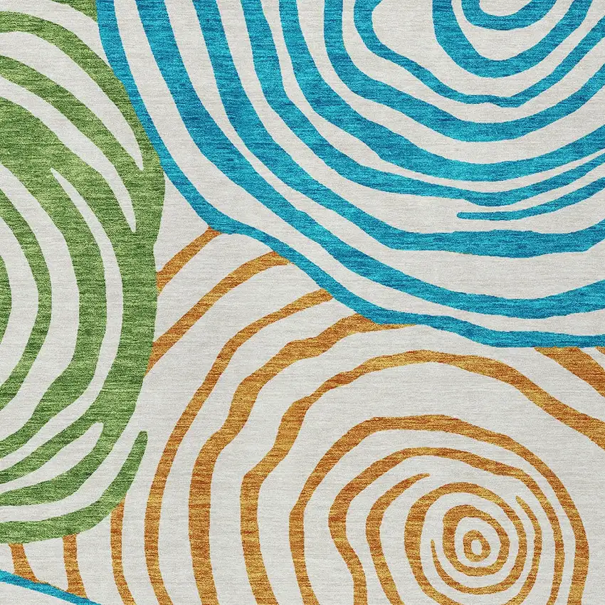 White Orange And Teal Blue Abstract Washable Indoor Outdoor Area Rug Photo 4