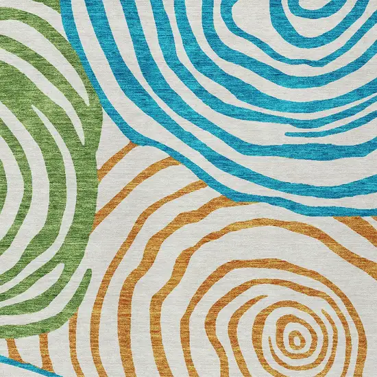 White Orange And Teal Blue Abstract Washable Indoor Outdoor Area Rug Photo 4