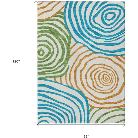 White Orange And Teal Blue Abstract Washable Indoor Outdoor Area Rug Photo 3