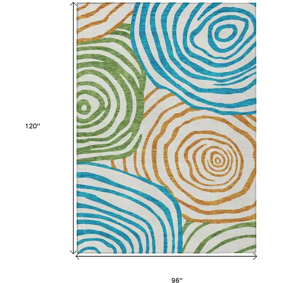 White Orange And Teal Blue Abstract Washable Indoor Outdoor Area Rug Photo 3