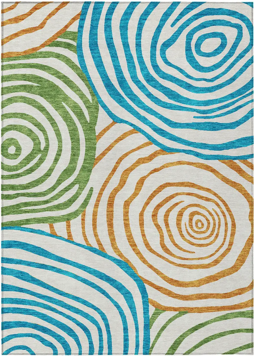 White Orange And Teal Blue Abstract Washable Indoor Outdoor Area Rug Photo 1