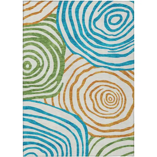 White Orange And Teal Blue Abstract Washable Indoor Outdoor Area Rug Photo 1