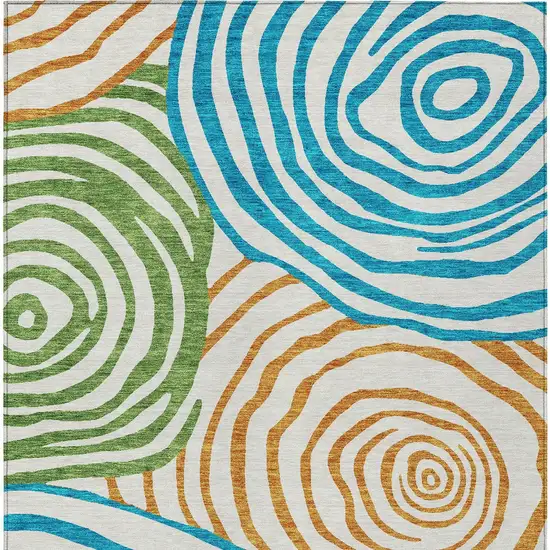 White Orange And Teal Blue Abstract Washable Indoor Outdoor Area Rug Photo 6