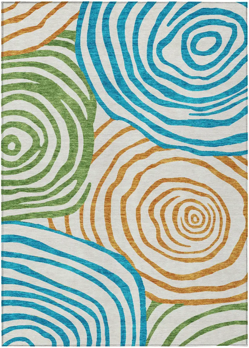 White Orange And Teal Blue Abstract Washable Indoor Outdoor Area Rug Photo 1