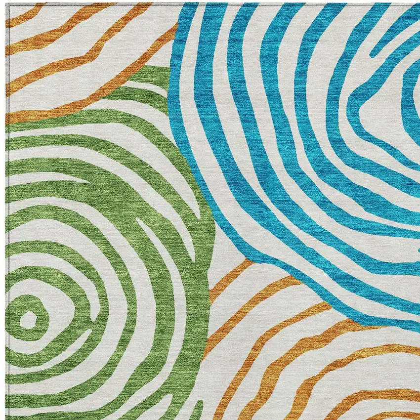 White Orange And Teal Blue Abstract Washable Indoor Outdoor Area Rug Photo 4