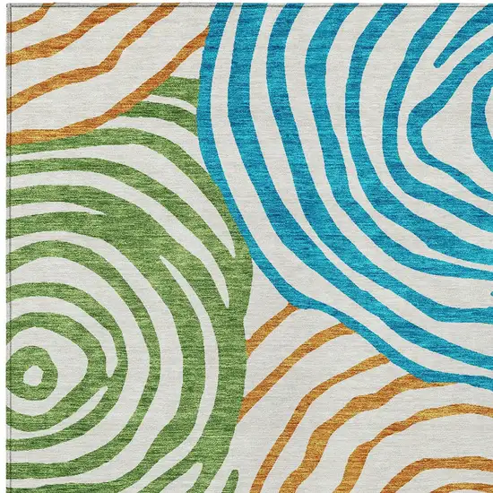 White Orange And Teal Blue Abstract Washable Indoor Outdoor Area Rug Photo 4