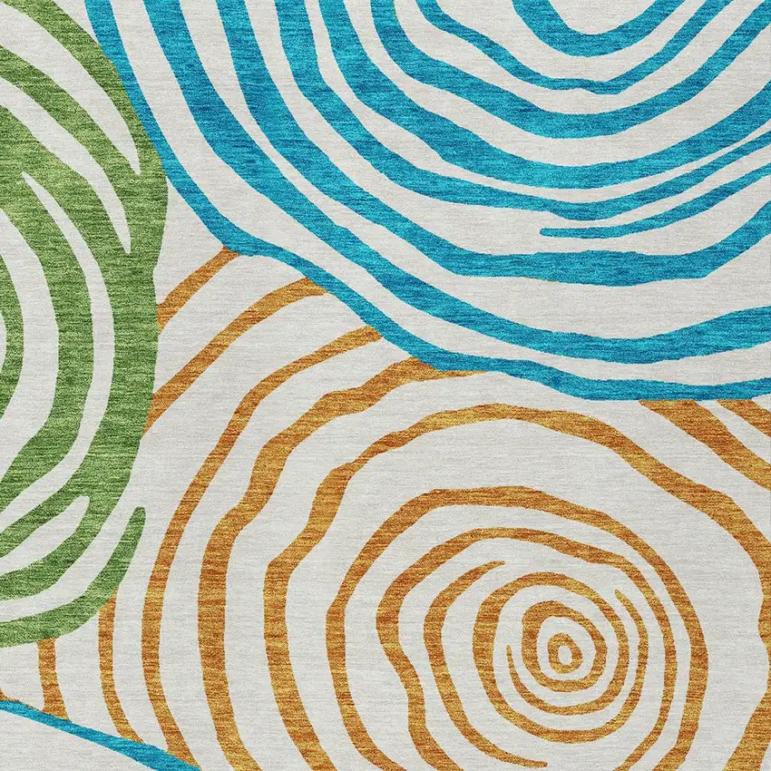 White Orange And Teal Blue Abstract Washable Indoor Outdoor Area Rug Photo 6