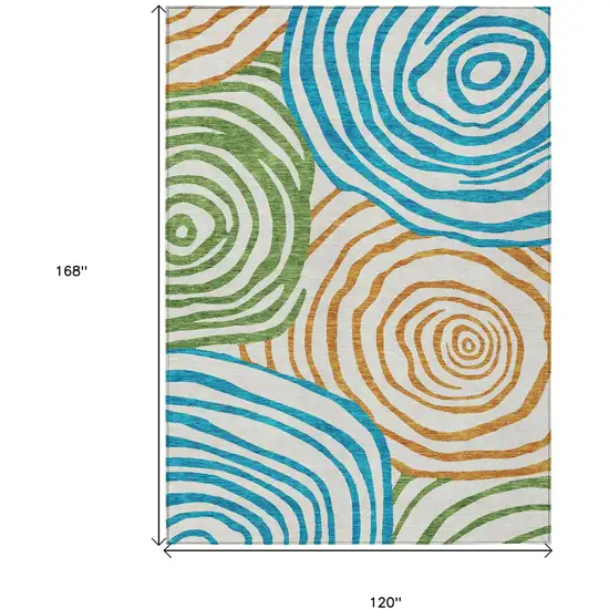 White Orange And Teal Blue Abstract Washable Indoor Outdoor Area Rug Photo 3