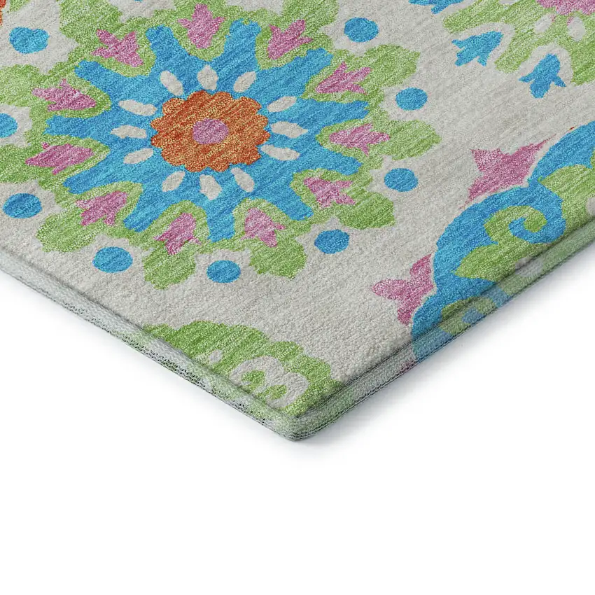 White Orange And Teal Medallion Washable Area Rug With UV Protection Photo 8