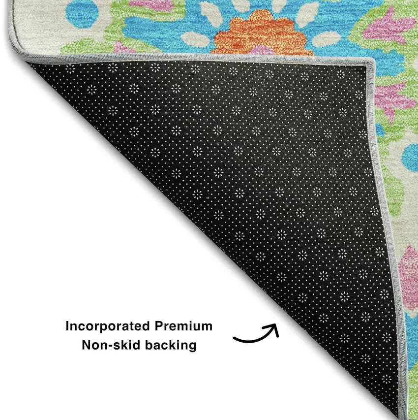 White Orange And Teal Medallion Washable Area Rug With UV Protection Photo 7