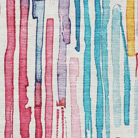 White Pink And Teal Striped Washable Area Rug With UV Protection Photo 2