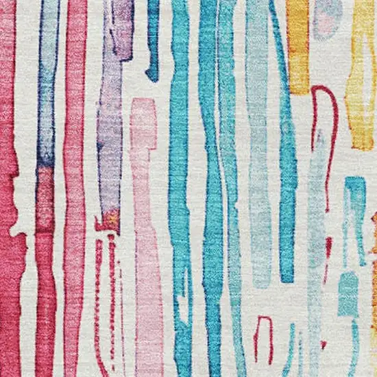 White Pink And Teal Striped Washable Area Rug With UV Protection Photo 2