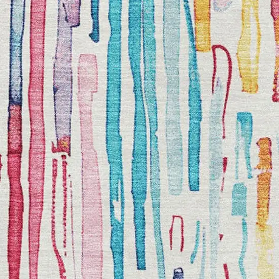 White Pink And Teal Striped Washable Area Rug With UV Protection Photo 2