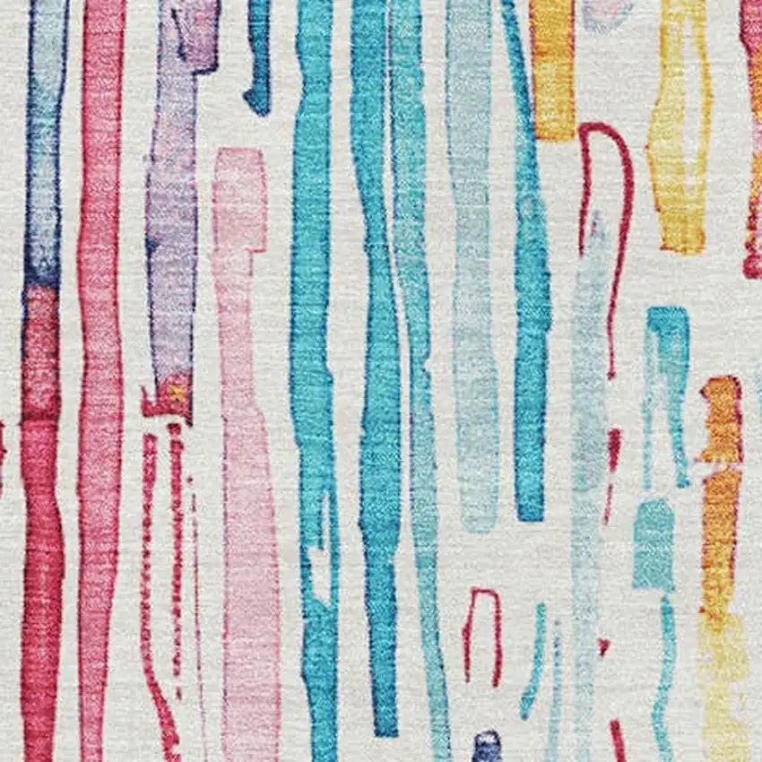 White Pink And Teal Striped Washable Area Rug With UV Protection Photo 2