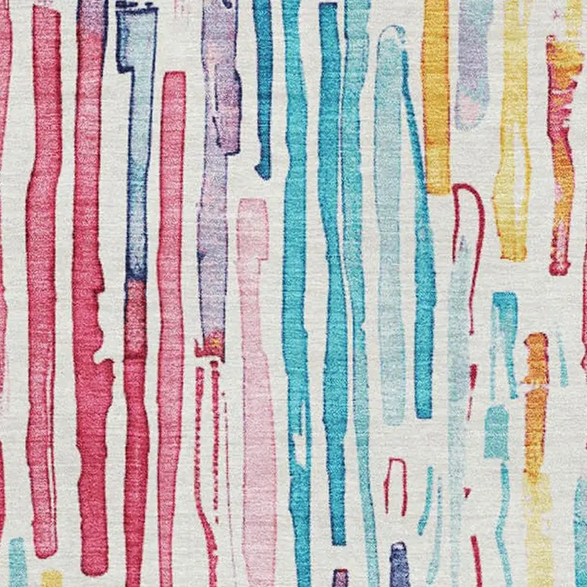 White Pink And Teal Striped Washable Area Rug With UV Protection Photo 3
