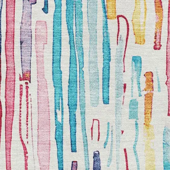 White Pink And Teal Striped Washable Area Rug With UV Protection Photo 2