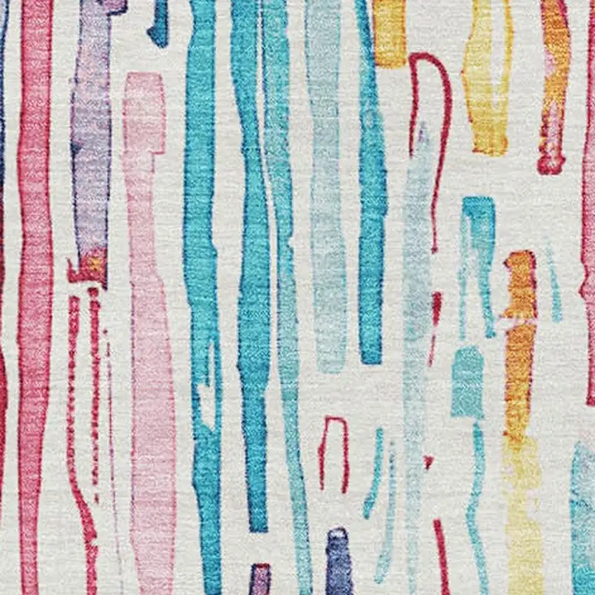 White Pink And Teal Striped Washable Area Rug With UV Protection Photo 2