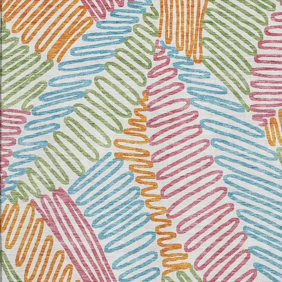 White Pink Green And Blue Floral Washable Area Rug With UV Protection Photo 3