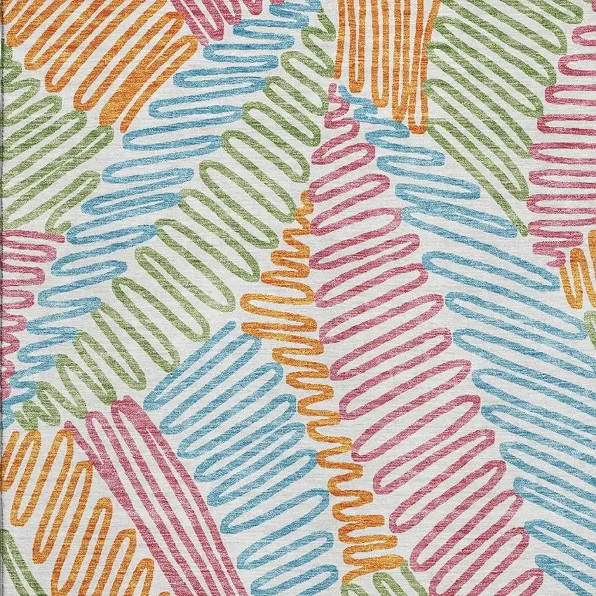 White Pink Green And Blue Floral Washable Area Rug With UV Protection Photo 3