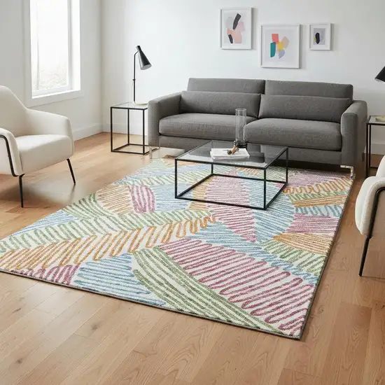 White Pink Green And Blue Floral Washable Area Rug With UV Protection Photo 2