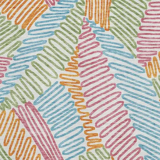 White Pink Green And Blue Floral Washable Area Rug With UV Protection Photo 3