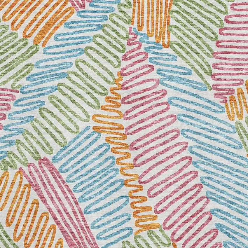 White Pink Green And Blue Floral Washable Area Rug With UV Protection Photo 3