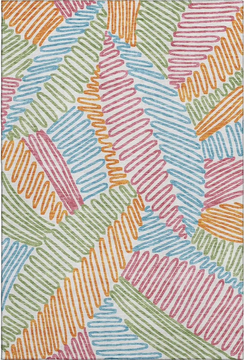 White Pink Green And Blue Floral Washable Area Rug With UV Protection Photo 1