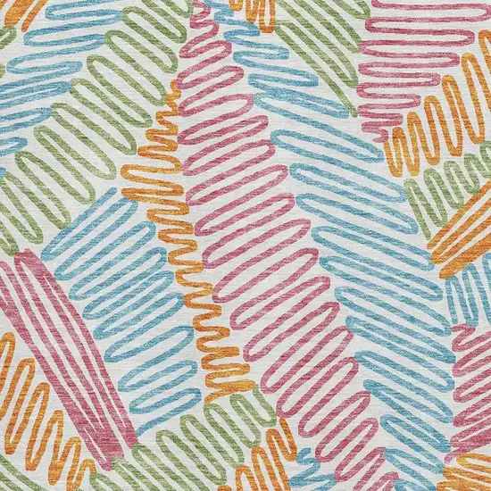 White Pink Green And Blue Floral Washable Area Rug With UV Protection Photo 3