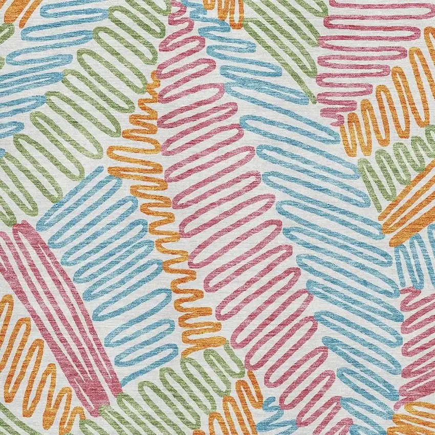 White Pink Green And Blue Floral Washable Area Rug With UV Protection Photo 3