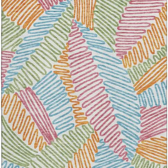White Pink Green And Blue Floral Washable Area Rug With UV Protection Photo 4