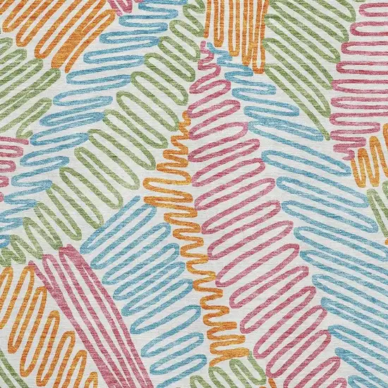 White Pink Green And Blue Floral Washable Area Rug With UV Protection Photo 3