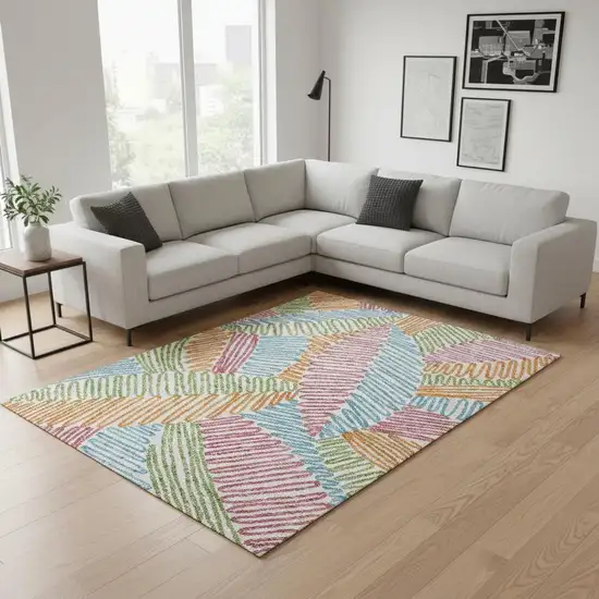 White Pink Green And Blue Floral Washable Area Rug With UV Protection Photo 2