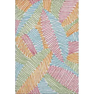 Photo of White Pink Green And Blue Floral Washable Area Rug With UV Protection