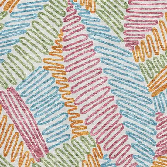 White Pink Green And Blue Floral Washable Area Rug With UV Protection Photo 3